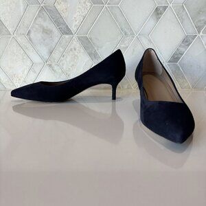 LK Bennett London Size 39 9 Navy Blue Suede PointedToe Kitten Heel Audrey Courts